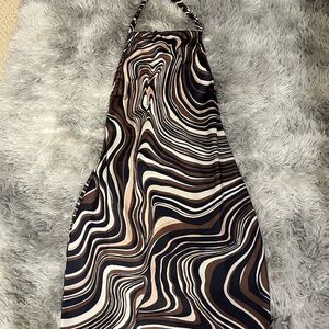 Stylish Backless Halter Dress - Brown and Black